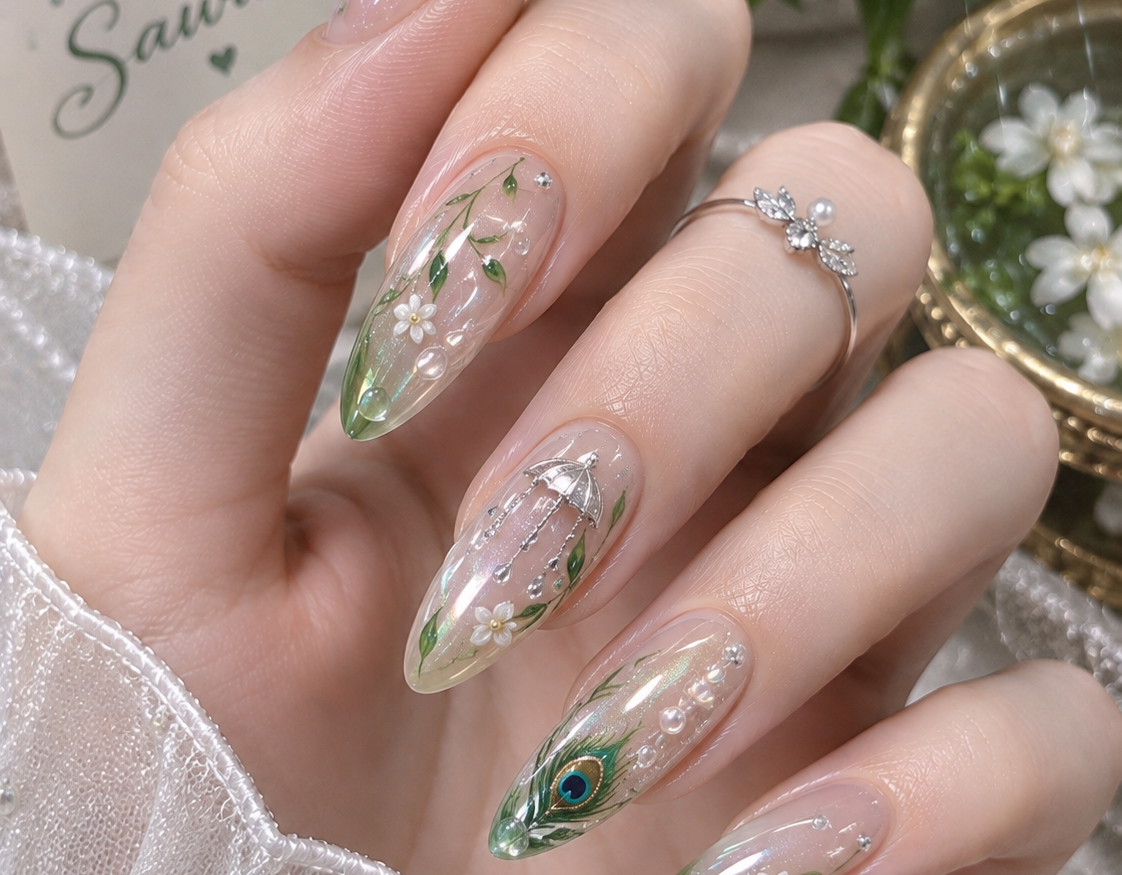 Sawan Monsoon Nail Art Guide: Glass Nails & Botanical Floral Design