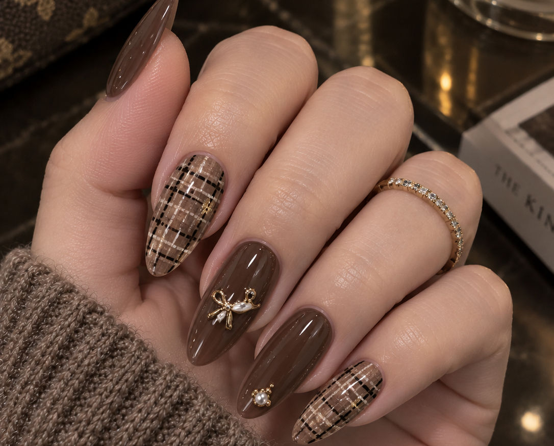 Brown Plaid & Tweed Nail Art: Step-by-Step Luxury Autumn Manicure Guide