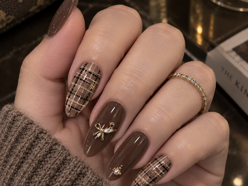 Brown Plaid & Tweed Nail Art: Step-by-Step Luxury Autumn Manicure Guide