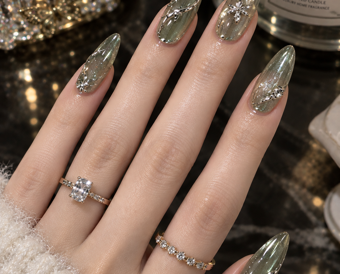 Sage Green Cat-Eye Almond Nails: Ultimate 3D Nail Art Guide