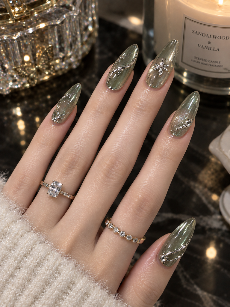 Sage Green Cat-Eye Almond Nails: Ultimate 3D Nail Art Guide