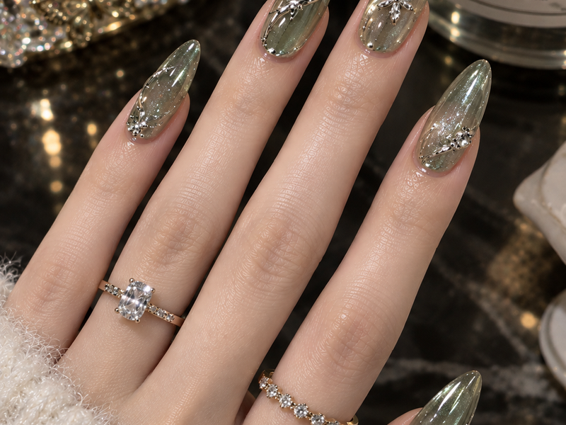 Sage Green Cat-Eye Almond Nails: Ultimate 3D Nail Art Guide