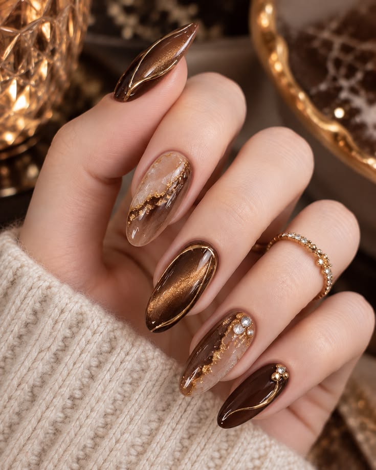 Luxury Chocolate Brown & Gold Marble Nail Art: Step-by-Step Guide & Trends