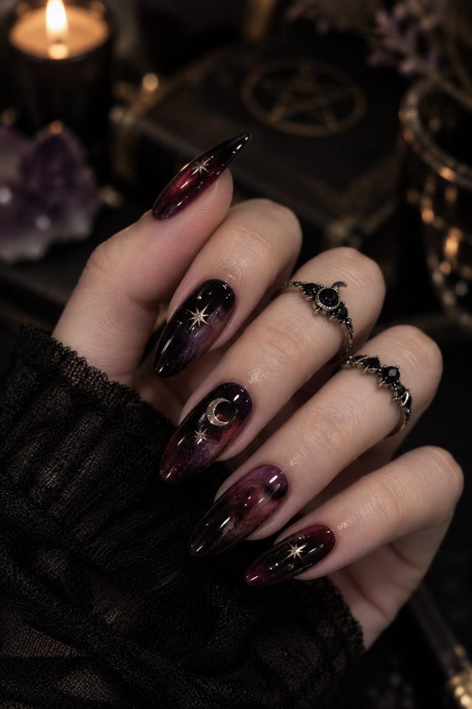 Celestial Gothic Nails Guide: Galaxy Art & Moon Nail Design