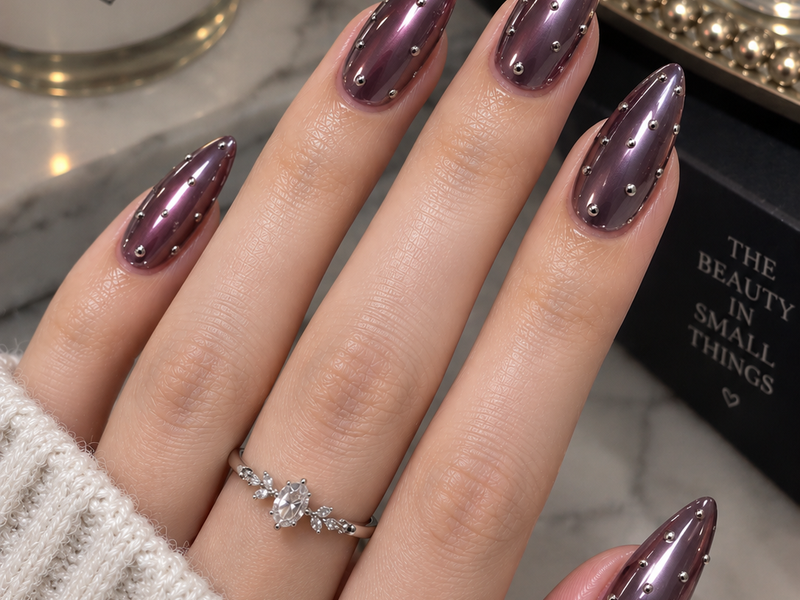 Metallic Dark Purple Stiletto Nails with Silver Studs: Ultimate Style & DIY Guide