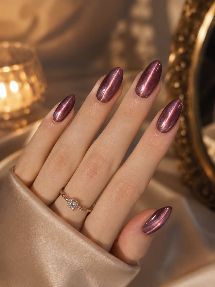 Rose Gold Cat-Eye Nails Guide: Metallic Velvet Manicure Ideas