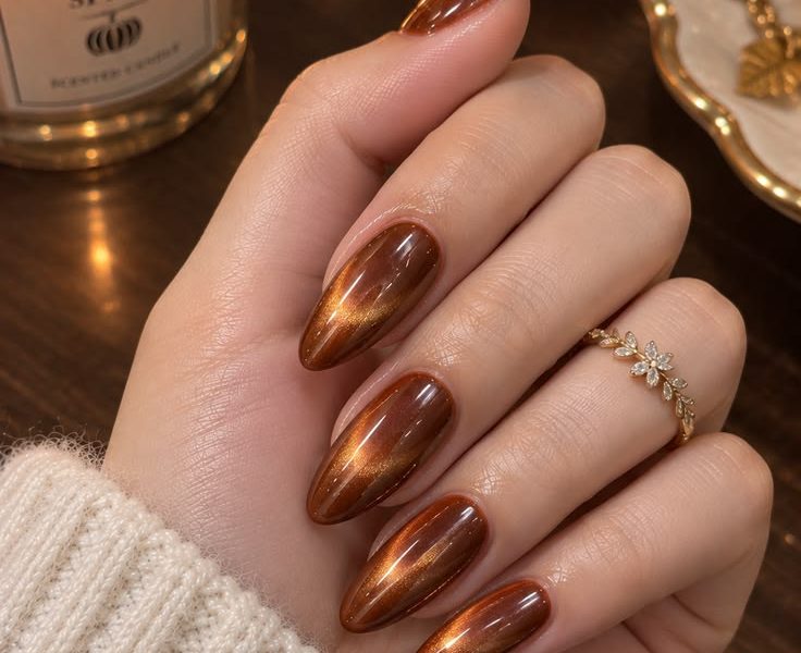Pumpkin Spice Velvet Nails: The Ultimate Brown Cat-Eye Autumn Trend