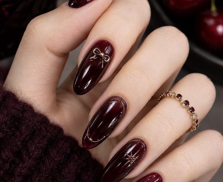Dark Cherry Red & Gold Accent Nails: Trends, DIY Guide & Ideas