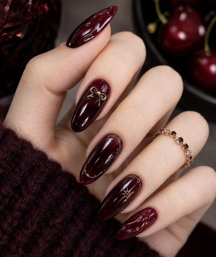 Dark Cherry Red & Gold Accent Nails: Trends, DIY Guide & Ideas