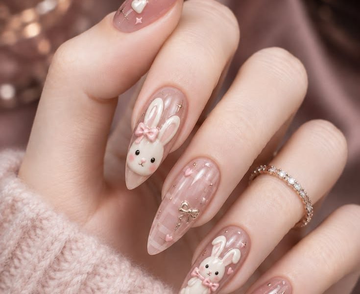 Cute 3D Bunny & Bow Press-On Nails: Aesthetic Kawaii Nail Art Guide