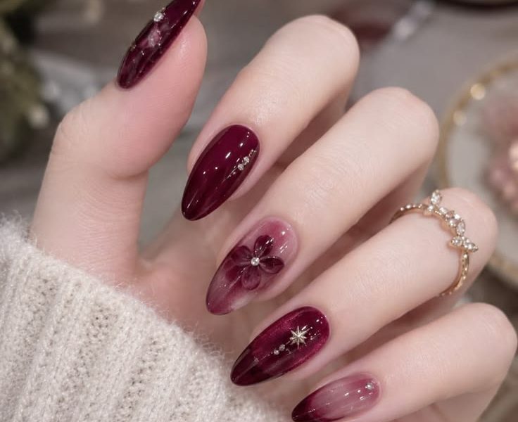 Stunning Burgundy & Maroon Nail Art: Deep Wine Trends & 3D Floral Designs